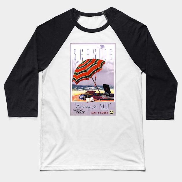 Vintage Travel Poster Seaside Waiting for You Australia Baseball T-Shirt by vintagetreasure